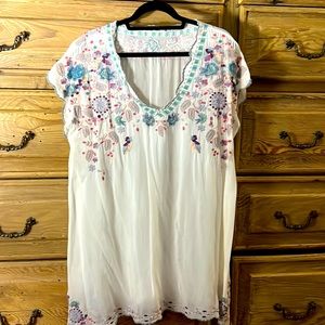 White embroidered Johnny Was top